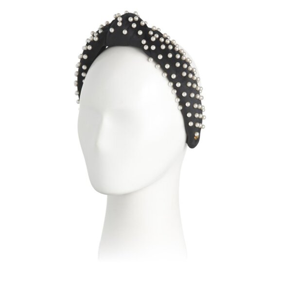 LELE SADOUGHI Black Velvet Faux Pearl Knotted Headband - Picture 1 of 2